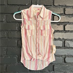 Shyanne Girls' Stripe Print Sleeveless Western Snap Shirt